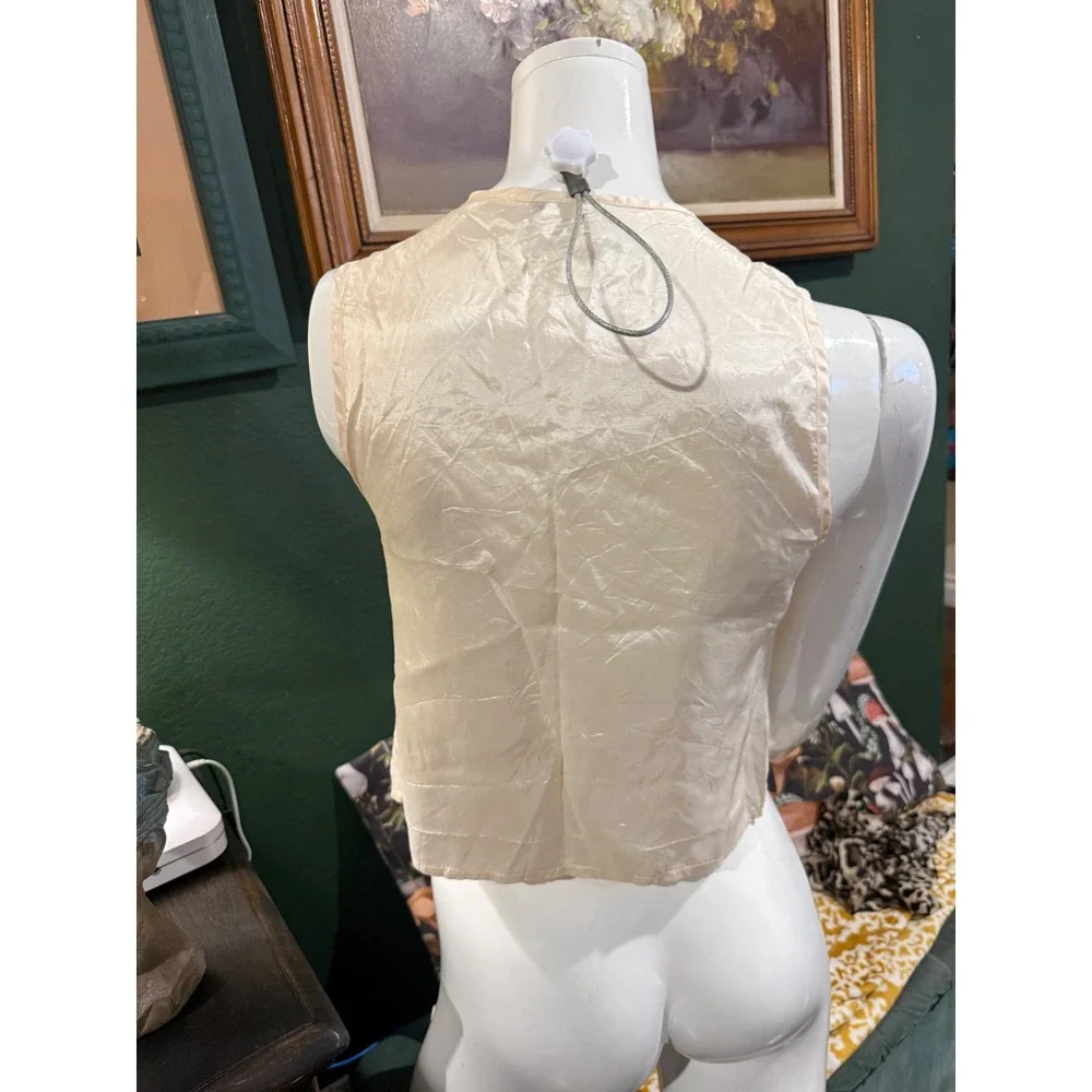 Vintage Mirrors Patchwork Floral Brocade Plaid Vest Tan Cream Medium Made in USA